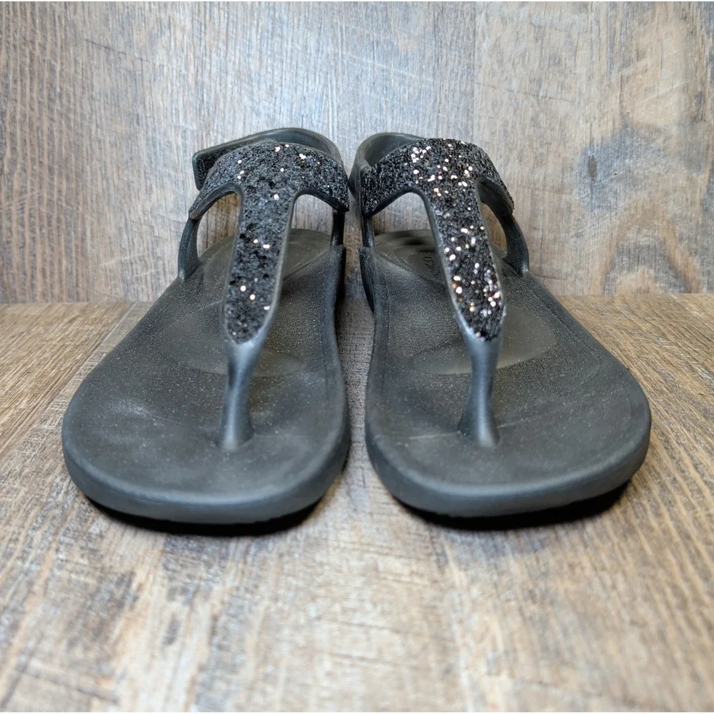 Aetrex Skyler Thong Sandals Black Embellished Womens Size 6 Slingback Comfort